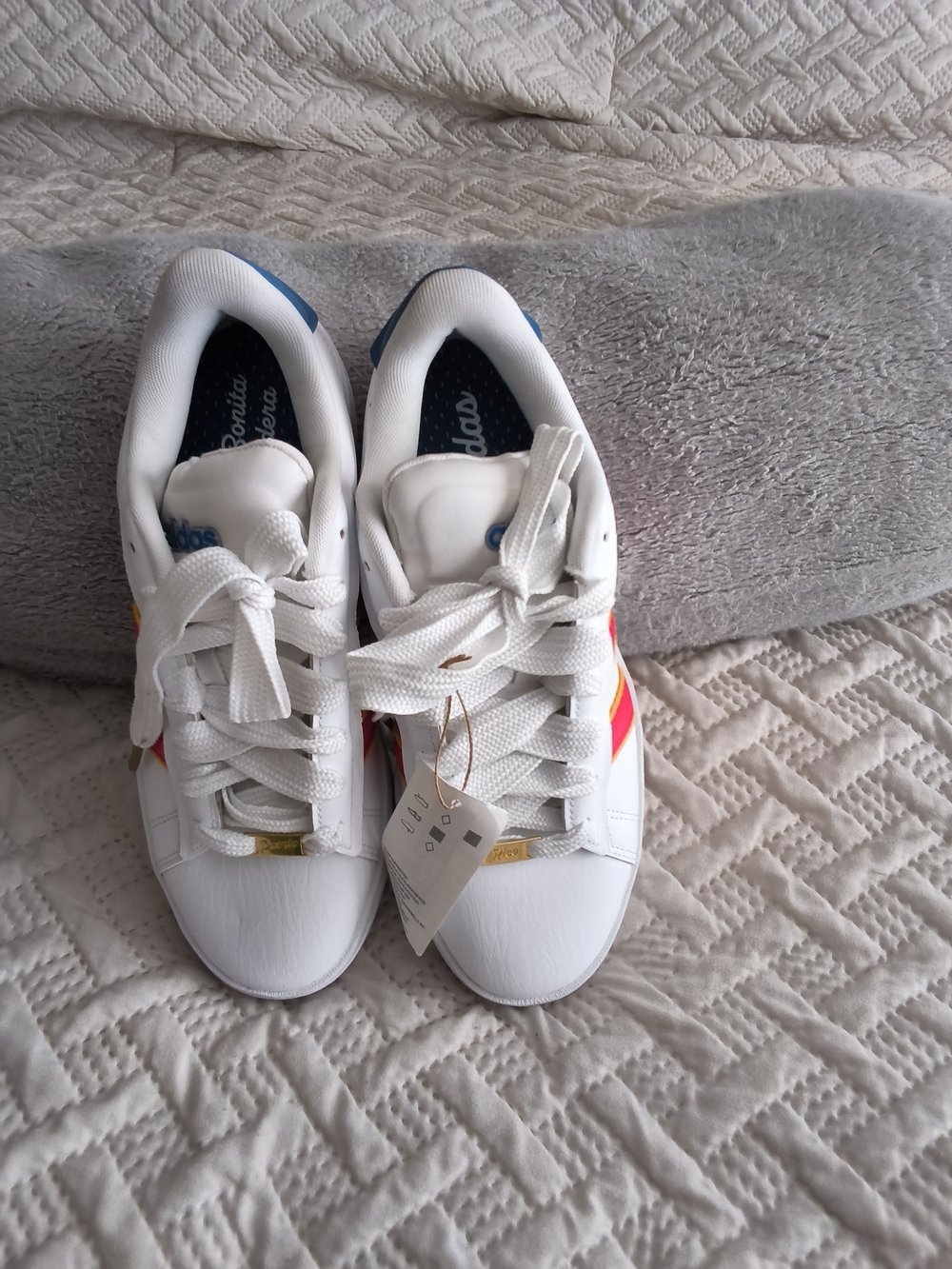 adidas White Sneakers with Pink and Yellow Accents